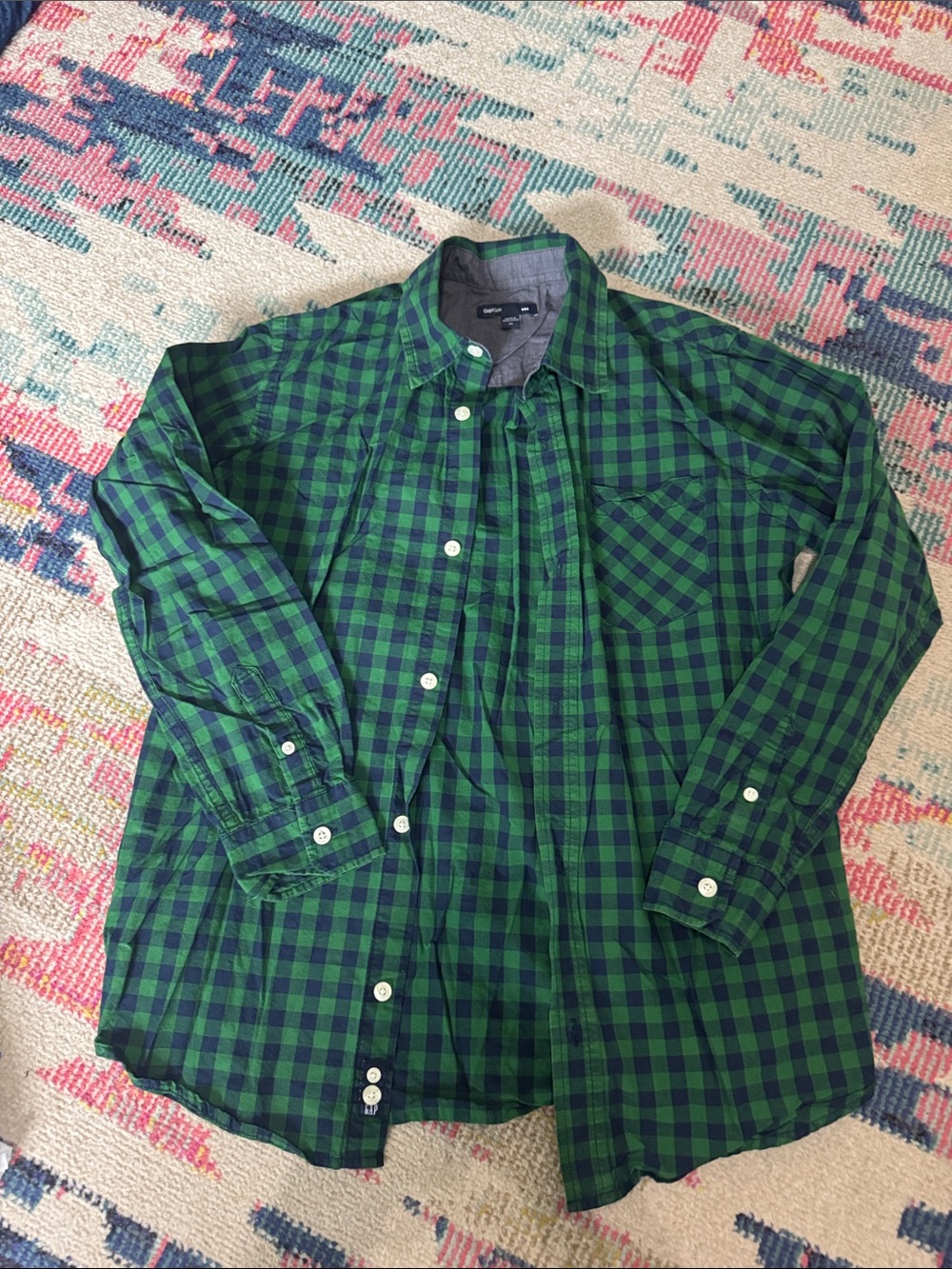 GAP Green and Navy Gingham Button-Down Shirt